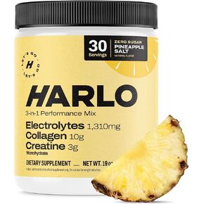 Harlo - Pineapple Salt Electrolyte Drink Mix with Bovine Collagen & Creatine - Creatine Monohydrate Powder - Energy Drink Powder - Pre Workout Powder - Sugar Free Energy Drinks Post Workout Recovery
