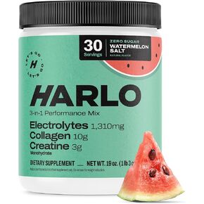 Harlo - Watermelon Salt Electrolyte Drink Mix w/Bovine Collagen & Creatine - Creatine Monohydrate Powder - Energy Drink Powder - Pre Workout Powder - Sugar Free Energy Drinks - Post Workout Recovery