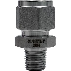 304 Stainless Steel Compression Fitting 1/2" Tube OD x 1/4" NPT Male Straight Adapter Connect with Double Ferrules (1/4 NPT x 1/2"OD)