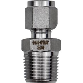 304 Stainless Steel Compression Fitting 1/4" Tube OD x 3/8" NPT Male Straight Adapter Connect with Double Ferrules (3/8 NPT x 1/4 "OD)