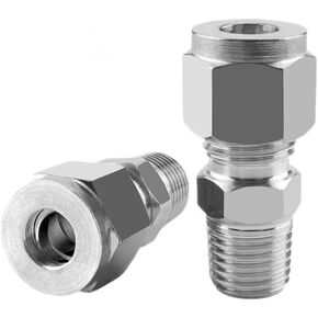 304 Stianless Steel Compression Fitting Double Ferrules 1/4" Tube OD x 1/8" NPT Straight Couling Male Adapter Pack of 2