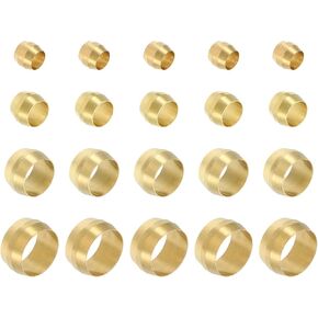 PATIKIL Brass Compression Sleeves Ferrules for 4mm/6mm/8mm/10mm OD Tube, 80 Pack Brass Ferrule Fitting Brass Compression Tube Fitting Ring Assortment Kit for Air Water Gas Pipe