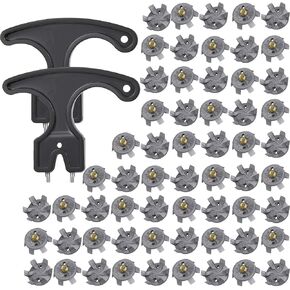 60 Pcs Golf Cleats Set,Includes 60 Golf Shoe Cleats with 2 Black Golf Cleats Spanner Metal Thread Screw 6 mm Dia Golf Cleats Replacement for Use on Lawns or Golf Courses