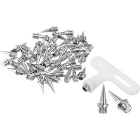 PATIKIL 1/2 Inch Steel Track Spikes, 48 Pack Sports Shoes Spikes Replacement Accessories with Spike Wrench for Long Jumping Running, Silver Tone