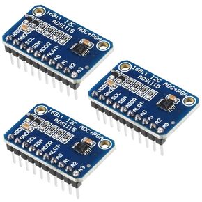 3pcs ADS1115 16 Bit 16 Byte 4 Channel I2C IIC Analog-to-Digital ADC PGA Converter with Programmable Gain Amplifier High Precision ADC Converter Development Board for Raspberry Pi Pre-Soldered