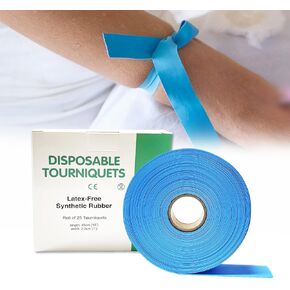 Disposable Tourniquet for Adult Child - Latex Free, 18" L x 1" W, Roll of 25 pcs