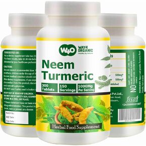Neem Turmeric Capsules(Tablets) - High-Potency Azadirachta Indica Tablets, Neem Leaves and Turmeric in equal ratio - 300 Tablets, 150 Serving, 1000 Mg. Pack of 1.