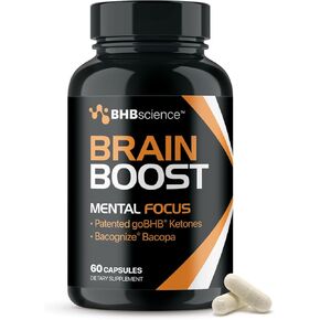 Real Ketones Brain Vitamin for Memory and Focus Support Nootropics Brain Support Supplement with Bacopa Monnieri Extract and Patented goBHB Clinically Studied for Cognitive Enhancement (30 Servings)