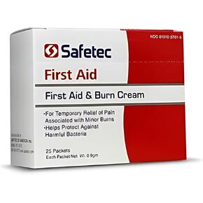The Gavi Team Safetec First Aid & Burn Cream | for Relief of Minor Cuts, Scrapes, and Burns | Antiseptic and External Analgesic, 0.9g - 25pcs (1pk)