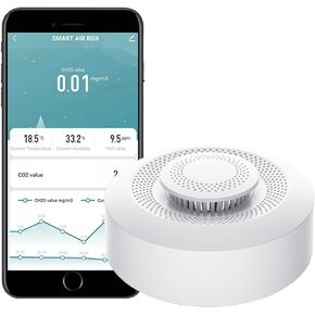 مراقب جودة الهواء الذكي: جهاز قياس جودة الهواء الداخلي واي فاي يكتشف CH2O، ثاني أكسيد الكربون، المركبات العضوية المتطايرة، درجة الحرارة والرطوبة، التحكم في التطبيق، جهاز مراقبة الرطوبة بمقياس الحرارة لأتمتة المنزل الذكي in Kuwait