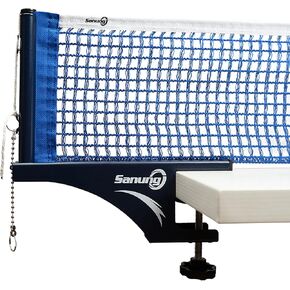 Sanung S405 Table Tennis Net and Post Set, Thickened Folding Table Tennis Cotton Net and Post Kit with Bead Chain Measuring Net Ruler Ping Pong Table Net for Any Standard Table Indoor Outdoor, Blue
