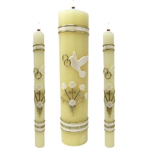 Unity Candle Set for Weddings, Centerpiece Wedding Candles with Gold Tone Accent Dove and Rings, Symbolic Marriage Ceremony Decorations, 3 Pack
