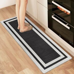 Anti Fatigue Kitchen Mats Memory Foam Cushioned Rugs Non Skid Kitchen Rugs Comfort Standing Desk Mats for Office, Home, Laundry Room Waterproof & Ergonomic Black 17.3 Inch x 47.2 Inch