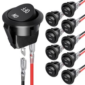 10Pcs Rocker Switch, Malictele 2Pin SPST ON/Off Round Rocker Switches 12V DC Mini Circle Toggle Switch 6A/250V 10A/125V 20mm Button Switch with Wires for RV Auto Car Boat