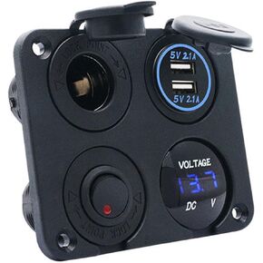 Boat Rocker Switches - MASO 6 Gang Marine Boating Toggle Rocker Switches Panel LED Light Bar + Volt Meter USB + Cig Lighter for Truck, Jeep, Boat, Marine