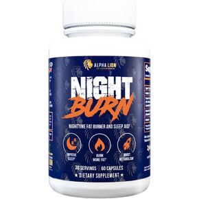 ALPHA LION Night Burn, Metabolism Booster for Weight Loss, Less Body Fat, More Muscle, Promotes Lean Body, Calorie Burning Supplement, Relax Better, Promote Healthy Cortisol (60 Capsules)