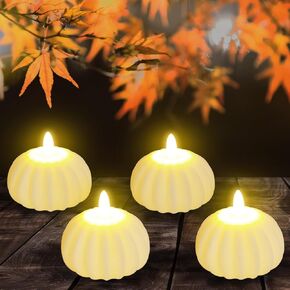 4 Pcs Fall Decorations for Home Pumpkin Simulation LED Candle Light Warm Light Halloween Autumn Thanksgiving Day Party Decoration for Home Table Garden Night Decoration Indoor and Outdoor