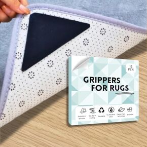 12 Pcs, Non Slip Rug Grippers for Floor Rugs and Mats on Hardwood Floors, Homes Must Have Pads to Hold Rug Down and Furnitures from Sliding.