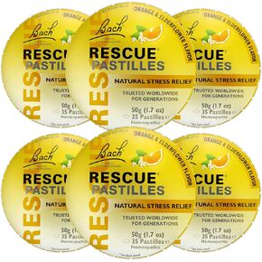 RESCUE Bach PASTILLES, Orange and Elderflower Flavor, Natural Stress Relief Lozenges, Homeopathic Flower Essence, Vegetarian, Gluten and Sugar-Free, 6-Pack