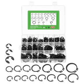 uxcell 450Pcs Circlip Snap Rings Assortment Set, 65 Mn Metal 3 Types Include External Retaining Clip Ring, E-Clip Circlip, Internal Snap Ring 18 Sizes