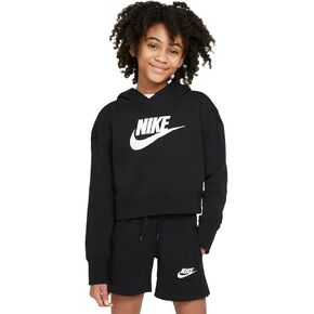 Nike Sportswear Club Older Kids' (Girls') French Terry Cropped Hoodie Black/White