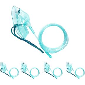 4 Packs Adult Europe Standard Oxygen Mask with 6.6' Tubing and Adjustable Elastic Strap - Size L+