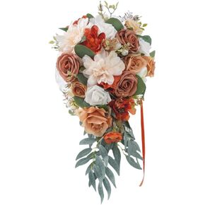 FEILUOYI Orange Bridal Bouquet,Bridesmaid Bouquet, Tossing Bouquet，Can Be Used for Autumn Weddings, Rural Weddings Holding Flowers
