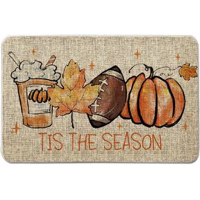 GAGEC Fall Welcome Door Mat Tis The Season Outdoor Rug Football Pumpkin Doormat Entrance Rugs Autumn Farmhouse Home Kitchen Bathroom Decorations Floor Front Door Mats 17 x 27 Inch