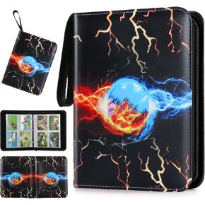 Trading Card Binder, 4 Pockets 400 Card Holder Collector Album with 50 Removable Sleeves Compatible with Pokemon Cards Football TCG Game Sports Card Black