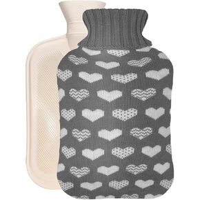 Hot Water Bag Hot Water Bottle 2 Liter Heat Up and Refreezable Hot Cold Pack with Knit Cover for Pain Relief Hot Cold Therapy, Love Pattern
