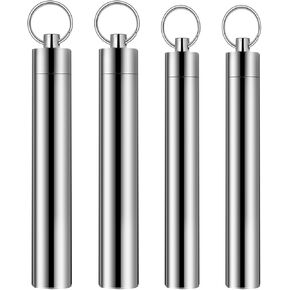 cobee 4 Pcs Metal Toothpick Holder, Portable Travel Toothpick Holder, Pocket Toothpick Holder with Keychain for Outdoor Picnic and Camping