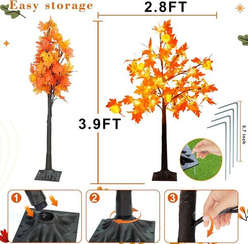 [ 8 Modes & Timer ] 4 Ft Fall Artificial Lighted Maple Tree, 63 LED Prelit Fall Decor Maple Tree 7 Pumpkin Lights 7 Acorns Lights Plug in Indoor Outdoor Autumn Thanksgiving Harvest Fall Decorations in Saudi Arabia