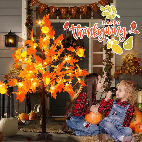 [ 8 Modes & Timer ] 4 Ft Fall Artificial Lighted Maple Tree, 63 LED Prelit Fall Decor Maple Tree 7 Pumpkin Lights 7 Acorns Lights Plug in Indoor Outdoor Autumn Thanksgiving Harvest Fall Decorations in Saudi Arabia
