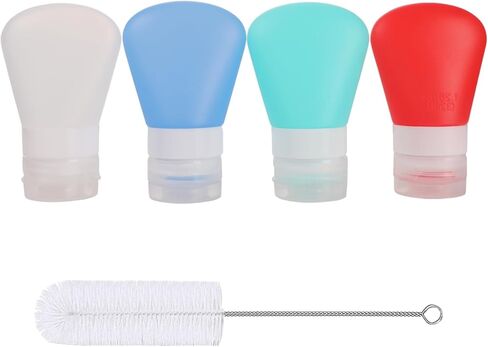 4 عبوات 1.3 أونصة. اضغطي على زجاجات تتبيلة السلطة باستخدام فرشاة التنظيف | حاوية تتبيلة سلطة صدف صغيرة جاهزة للاستخدام | زجاجات بهار زجاجة صلصة محمولة | سيليكون صالح للطعام، خالٍ من مادة BPA in Kuwait