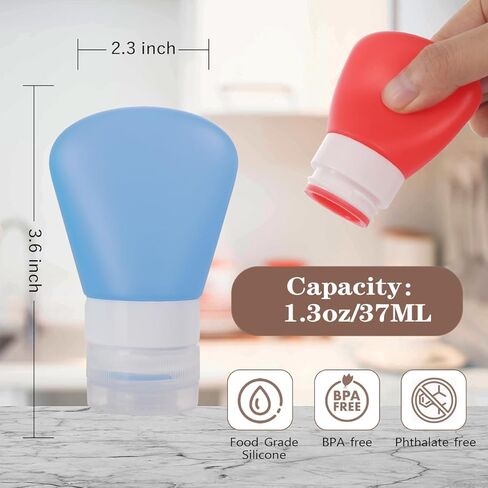4 عبوات 1.3 أونصة. اضغطي على زجاجات تتبيلة السلطة باستخدام فرشاة التنظيف | حاوية تتبيلة سلطة صدف صغيرة جاهزة للاستخدام | زجاجات بهار زجاجة صلصة محمولة | سيليكون صالح للطعام، خالٍ من مادة BPA in Kuwait