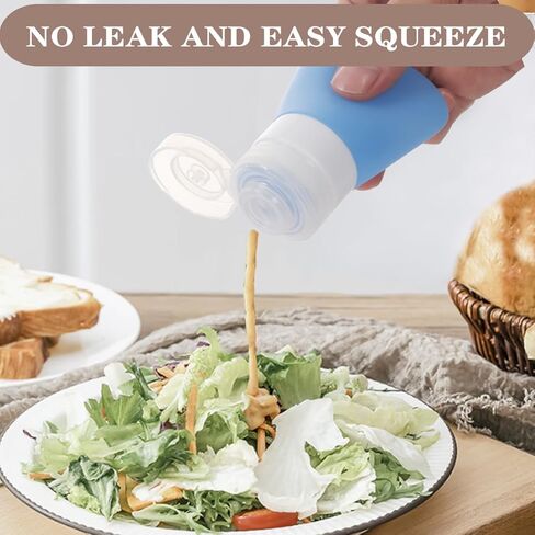 4 عبوات 1.3 أونصة. اضغطي على زجاجات تتبيلة السلطة باستخدام فرشاة التنظيف | حاوية تتبيلة سلطة صدف صغيرة جاهزة للاستخدام | زجاجات بهار زجاجة صلصة محمولة | سيليكون صالح للطعام، خالٍ من مادة BPA in Kuwait