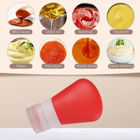 4 عبوات 1.3 أونصة. اضغطي على زجاجات تتبيلة السلطة باستخدام فرشاة التنظيف | حاوية تتبيلة سلطة صدف صغيرة جاهزة للاستخدام | زجاجات بهار زجاجة صلصة محمولة | سيليكون صالح للطعام، خالٍ من مادة BPA in Kuwait