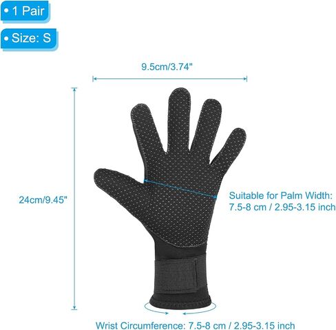 PATIKIL 3mm Neoprene Diving Gloves, 1 Pair Wetsuit Dive Gloves Five Finger Surfing Scuba Gloves Adjustable for Diving Snorkeling Swimming Water Sports, Black, S in Saudi Arabia