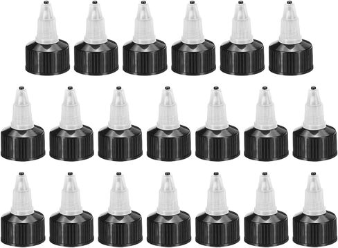 PATIKIL 20/410 Twist Bottle Caps, 20Pcs Plastic Ribbed Edge Squeeze Bottle Replacement Caps with Foam Gasket for Paint Lids Glue Dispensing Bottles, Black in Saudi Arabia