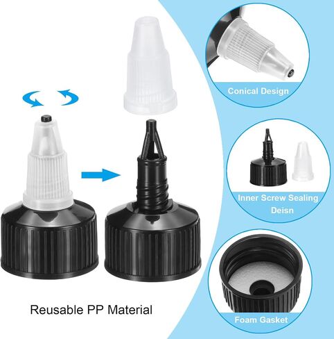 PATIKIL 20/410 Twist Bottle Caps, 20Pcs Plastic Ribbed Edge Squeeze Bottle Replacement Caps with Foam Gasket for Paint Lids Glue Dispensing Bottles, Black in Saudi Arabia