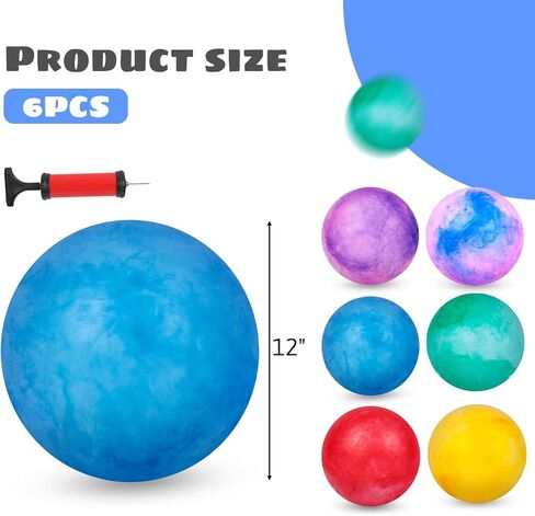 AMOR PRESENT 6 قطع من كرات الملعب، كرات نطاطة رخامية عملاقة مقاس 12 بوصة، كرات دودج بولز مطاطية، للألعاب الداخلية والخارجية، وتمارين الصالة الرياضية واليوجا، وتفضل الحفلات الرياضية in Kuwait