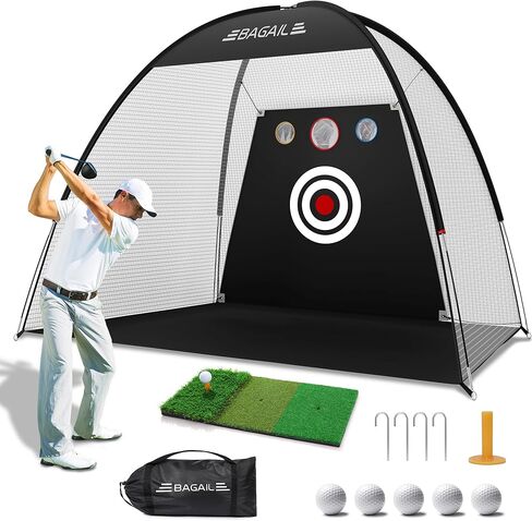 شبكة جولف باجيل، شبكة تدريب جولف مقاس 10 × 7 أقدام وحصيرة ثلاثية العشب، شبكة جولف محمولة مع حقيبة حمل، سهلة الإعداد للتدريب على الجولف للمساعدة في ضرب شبكات تقطيع القيادة للفناء الخلفي والخارجي في الأماكن المغلقة in Kuwait