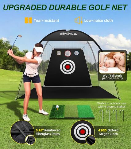 شبكة جولف باجيل، شبكة تدريب جولف مقاس 10 × 7 أقدام وحصيرة ثلاثية العشب، شبكة جولف محمولة مع حقيبة حمل، سهلة الإعداد للتدريب على الجولف للمساعدة في ضرب شبكات تقطيع القيادة للفناء الخلفي والخارجي في الأماكن المغلقة in Kuwait