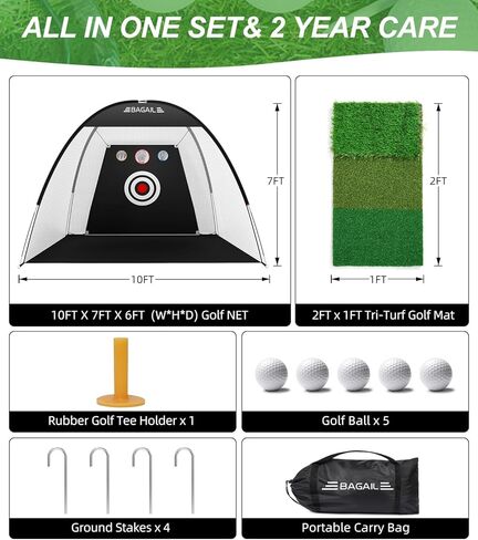 شبكة جولف باجيل، شبكة تدريب جولف مقاس 10 × 7 أقدام وحصيرة ثلاثية العشب، شبكة جولف محمولة مع حقيبة حمل، سهلة الإعداد للتدريب على الجولف للمساعدة في ضرب شبكات تقطيع القيادة للفناء الخلفي والخارجي في الأماكن المغلقة in Kuwait