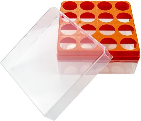 Caplugs Evergreen 240-6630-E3D Centrifuge Tube Storage Box. For 30 mL Centrifuge Tubes, 16 Places, Polypropylene, Orange in Saudi Arabia
