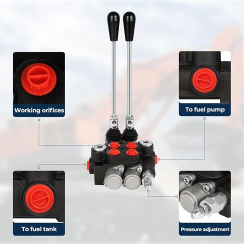 2 Spool 21 GPM Hydraulic Flow Control Valve, 3600 PSI G Ports Adjustable Relief Lever Handle Double Acting Parallel Center Tractor Loader W/Joystick Small Tractors/Tanks Loaders Log Splitters in Kuwait