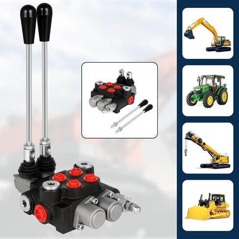 2 Spool 21 GPM Hydraulic Flow Control Valve, 3600 PSI G Ports Adjustable Relief Lever Handle Double Acting Parallel Center Tractor Loader W/Joystick Small Tractors/Tanks Loaders Log Splitters in Kuwait