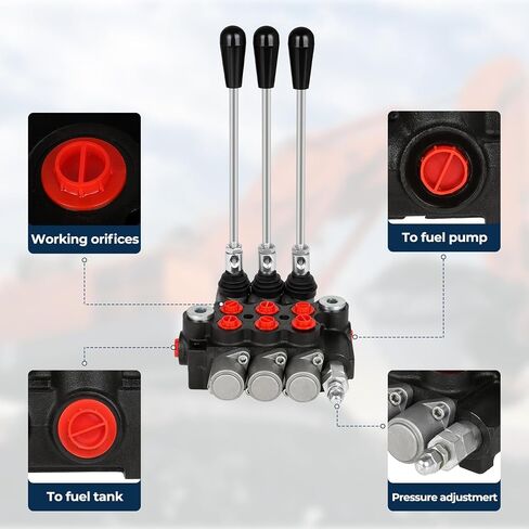 2 Spool 21 GPM Hydraulic Flow Control Valve, 3600 PSI G Ports Adjustable Relief Lever Handle Double Acting Parallel Center Tractor Loader W/Joystick Small Tractors/Tanks Loaders Log Splitters in Kuwait