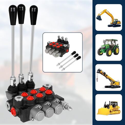 2 Spool 21 GPM Hydraulic Flow Control Valve, 3600 PSI G Ports Adjustable Relief Lever Handle Double Acting Parallel Center Tractor Loader W/Joystick Small Tractors/Tanks Loaders Log Splitters in Kuwait