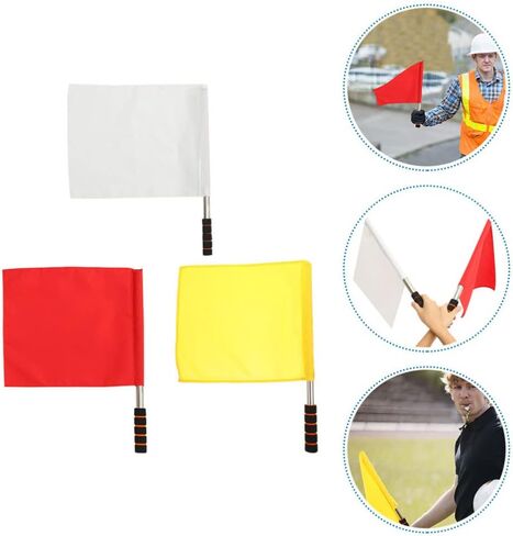 Happyyami Match Safety Flag 3Pcs Referee Flag Flag Stainless Steel Hand Flag Sponge Handle Performance Linesman Official Flag for Soccer Volleyball Football Track Referee Warning Flag in Saudi Arabia